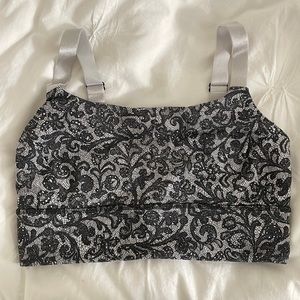 Lululemon Both Ways Convertible Lace Paisley Floral Sports Bra Black White Sz 6